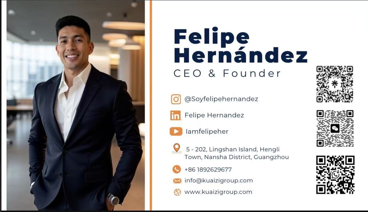 Tarjeta de presentación de Felipe Hernández, CEO de Kuaizi Group